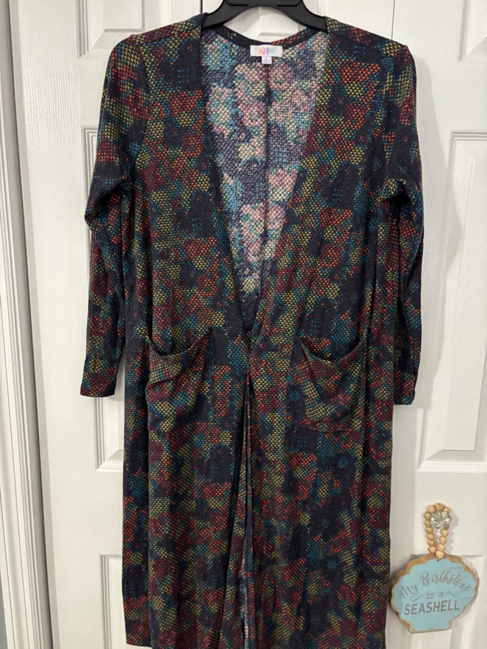 LulaRoe Long Open Cardigan with Multicolor Dot Pattern